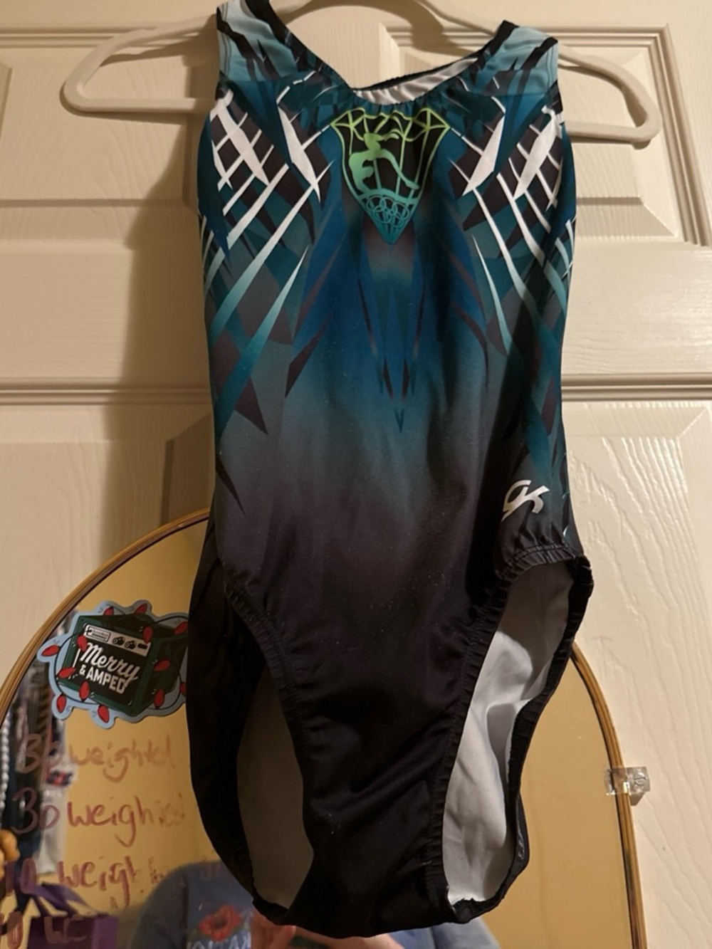 GK Teal Black Gradient Gymnastics Leotard with Neon Green Accent
